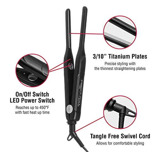 RED by KISS Titanium Styler Pencil Flat Iron 3/10" ? Ultra-Precise Edge & Pixie Cut Styling, 450¡ÆF Max Heat, Frizz-Free, Instant Temperature Control, Professional & Home Use