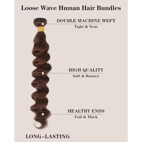 Brown Human Hair Bundles 16 18 20 Inch Loose Wave Bundles Human Hair 12A 100% Unprocessed Brazilian Virgin Hair Loose Deep Wave Bundles Human Hair Extension 4# Color