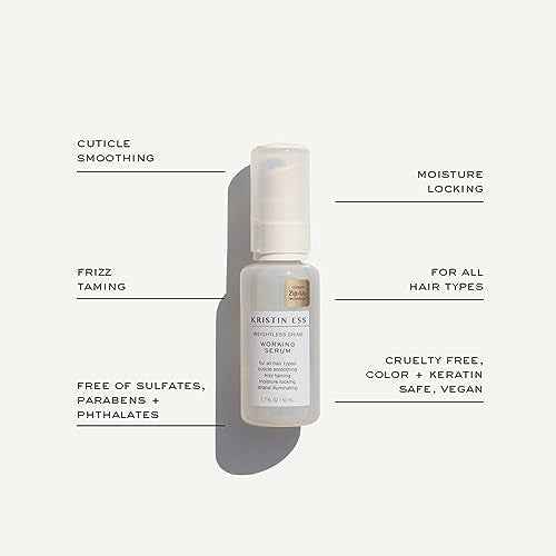 Kristin Ess Styling Bundle, Hydrating Salon Leave In Conditioner Spray for Strength + Shine - Lightweight Anti Frizz Detangler for Women + Weightless Shine Working Hair Serum for Dry Damaged Hair