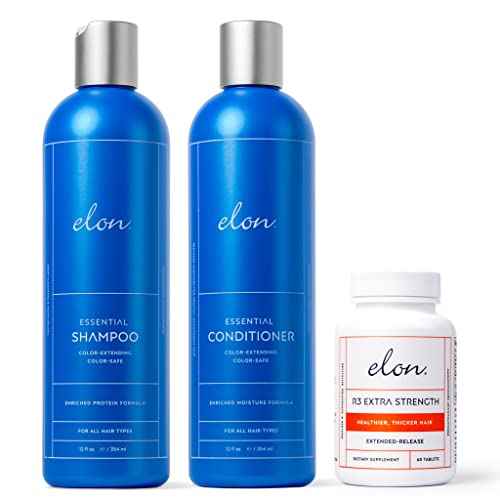 Elon Complete Care Kit for Thinning Hair ? Elon Essential Shampoo & Conditioner Set + R3 Extra Strength Hair Growth Supplement ? NO Sulfates, Parabens or Phthalates