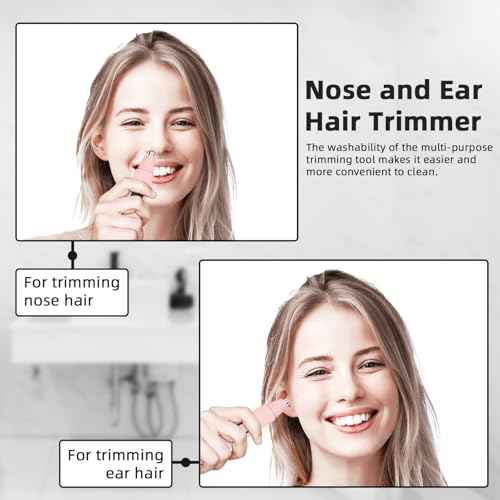 Nose Hair Trimmer Rechargeable Cordless Painless Ear Eyebrow Trimming Tool Dual Edge Blades Razor Easy Cleansing with LED Light for Man Woman (Pink)