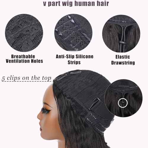 V Part Wig Human Hair Body Wave Upgrade Glueless Wigs Human Hair U part Vpart Human Hair Wig Beginner Friendly Real Hair wigs for Women 180% Density 20 Inch
