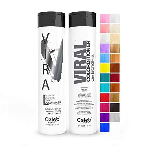 Celeb Luxury Intense Color Depositing Colorwash Shampoo + BondFix Rebuilder, Vegan Hair Dye, Sustainably Sourced Plant Based, Semi Permanent Hair Color, Viral and Gem Lites Duos