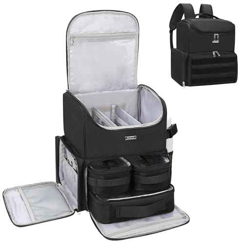 Relavel Makeup Backpack Large Makeup Bag with 3 Clear Set Bags, Dual Layer Professional Cosmetic Organizer Travel Train Case Makeup Artist Kit with Adjustable Dividers & Easy to Clean Lining, Black