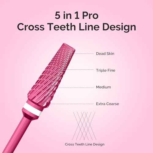 MelodySusie Upgrade 5 in 1 Nail Drill Bits, 3/32'' Carbide Tungsten Multi-Function Mixed Sizes Edition, Suitable for Manicure Pedicure Cuticle Gel Polishing, Professional Advanced Bits, Pink Blossom