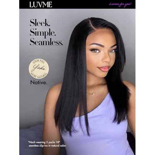 LUVME Yaki Straight Seamless 110g 7Pcs Clip in Hair Extensions Full Max with 16inch Remy Human Hair Extensions, Natural Black 100% Real Soft Hair