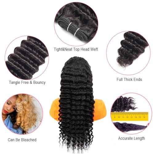 Deep Wave Human Hair Bundles 12 14 16 Inch 100% Unprocessed Short Brazilian Curly Bundles Human Hair Natural Black Color for Women