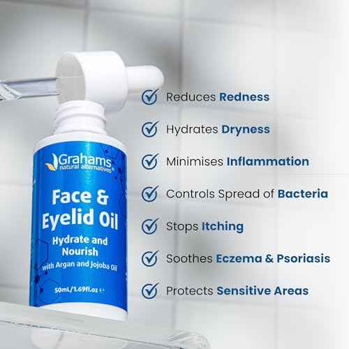 Grahams Natural Face & Eyelid Oil - For Very Dry Skin Around Eye & Face, Eczema & Perioral Dermatitis - Steroid-Free, Hypoallergenic, Non-Comedogenic - 100% Pure - with Argan & Jojoba Oil (1.69 Fl Oz)