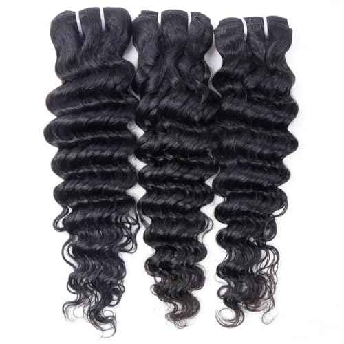 Odir Deep Wave Hair Bundles with 13x4 Frontal Brazilian Human Hair Deep Curly Hair 3 Bundles with Lace Frontal 14 16 18+12 Inch 9A Unprocessed Virgin Hair Natural Color