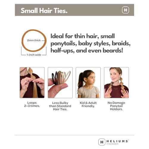 Heliums Small Hair Ties - Beige Blonde - No Damage Mini 1 Inch Reusable 2mm Elastics for Thin Hair and Kids, Neutral Ponytail Holders - 48 Count