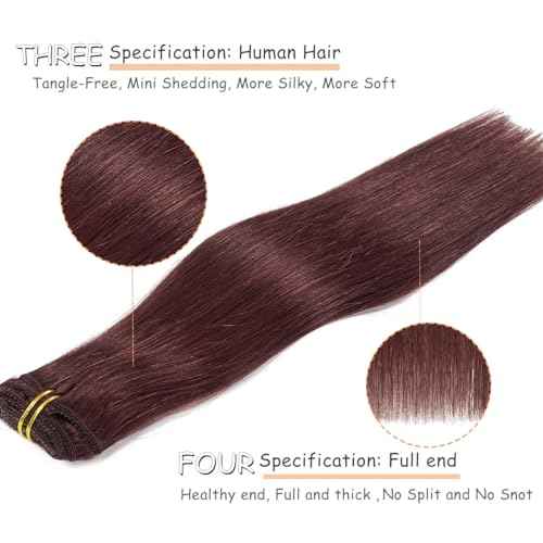 Caliee Hair Extenisons Clip in Human Hair Double Lace Weft Color Wine Red 7 Pcs 120 G Silky Straight Thick Remy Seamless Hair Extensions Clip in Human Hair 18 Inch