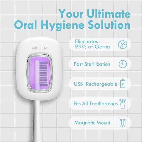 UV Toothbrush Sanitizer Cover, Rechargeable Travel Cap with Magnetic Wall Mount, Portable Cleaner for Any Size Toothbrush