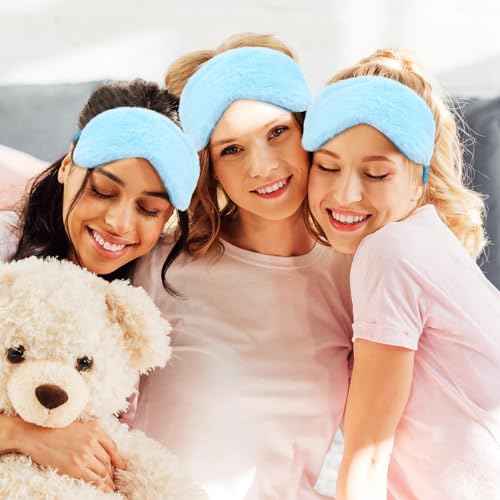 Hoteam 24 Pcs Sleepover Spa Party Favors Supplies 6 Spa Headband 6 Plush Sleep Eye Mask 6 Hair Claw Clips 6 Clear Cosmetic Bags for Slumber Party Christmas Gift(Blue)