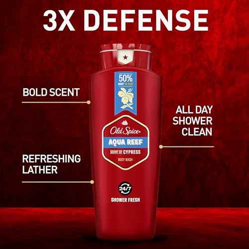 Old Spice Refreshing Body Wash for Men, 3X Defense, 24/7 Shower Fresh with Long Lasting Scent, Red Collection, Aqua Reef with Cypress Scent, 24 oz