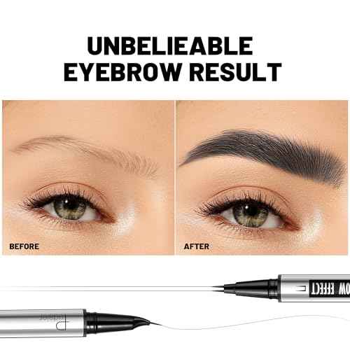 2-in-1 Dual Ended Microblading Eyebrow Pen & Eyebrow Brush, Waterproof 2-Fork-Tip & Precise Brush-Tip for Natural Hair-Like Brows, Perfect Eyebrows Make up,Last 24Hrs. (Deep brown)