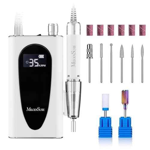 MelodySusie Professional Clip-On Cordless High-Efficiency Nail Drill, MM400C 35000RPM Rechargeable Electric File with Lightweight Handpiece for All Manicure Shaping, Gel Removal & Salon Use