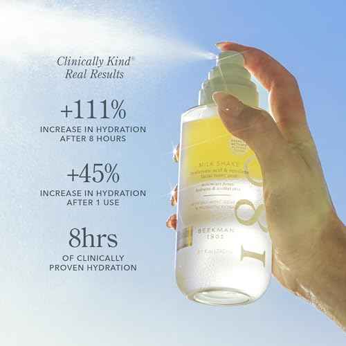 Beekman 1802 Milk Shake Mini Hydrating Face Mist - Hyaluronic Acid & Squalane Facial Mist Minimizes Pores & Gently Moisturizes, Goat Milk Skin Toner Spray, Lightweight, Fragrance Free, Travel Size