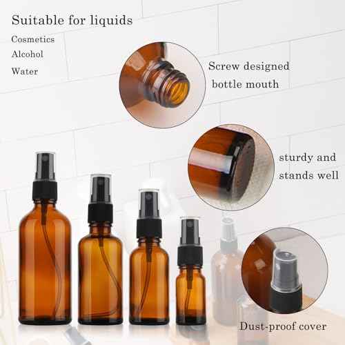 24 pack 1oz Spray Bottle Amber Glass Travel Atomizer for Perfume Essential Oils TSA Approved Refillable Small Sprayer with Labels and Dispensing Tools