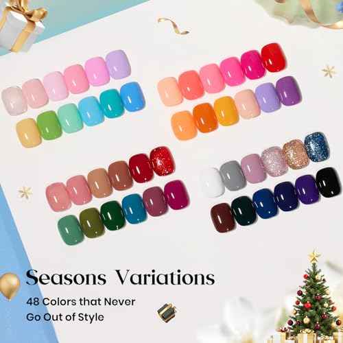 Beetles Gel Nail Polish Set - Seasons Variations 48 Colors Gel Polish Kit Brown Nude Pink Red Blue White with Base Top Coat Home DIY UV LED Soak Off Nail Art Salon Manicure Starter Kit Gift for Women