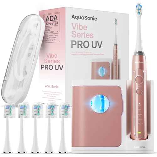 Aquasonic Vibe Series PRO ? Ultra-Whitening Electric Toothbrush ? 5 Modes & Smart Timers ? UV Sanitizing Base ? ADA Accepted (Satin Rose Gold)