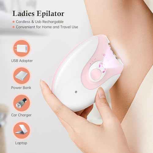 Epilator, Epilators Hair Removal for Women - 2-Speed Epilator with Massage Pad, Rechargeable LED Hair Removal Device for Face/Bikini/Arms/Legs/