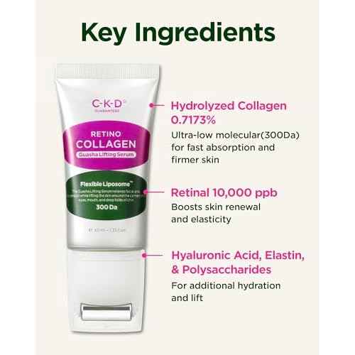 CKD Gua Sha Face Serum - Retinol Collagen Lifting Serum for Firming, Tightening, and Instant Face Lifting. Wrinkle Reduction with Massage Roller. Korean Skin Care. 1.35 fl oz