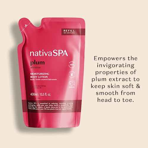 Nativa SPA by O Botic?rio, Plum Moisturizing Body Lotion Refill Pack, Fragranced Moisturizer Enriched with Purified Quinoa Drops to Boost Hydration, 13.5 Ounce