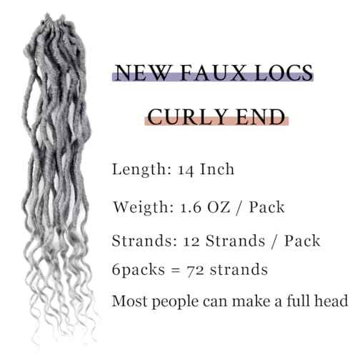 BOHOBABE Faux Locs Crochet Hair 14 Inch, Grey Boho Soft Crochet Locs with Curly Ends, Short Bohemian Goddess Locs Crochet Braids for Black Women (6 Packs, Gray)