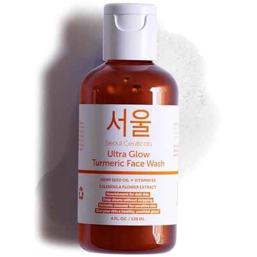 SeoulCeuticals Korean Turmeric Face Wash Cleanser ? Vegan Cruelty Free Korean Skincare Facial Cleanser ? K Beauty Skin Care for Dry Sensitive Skin 4oz