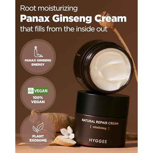 Natural Repair Cream - Vegan Red Ginseng & Peptides Nourishing Moisturizer for Enhanced Elasticity and Vitality - Anti Aging, Firming, Hydrating Face Cream for Rough and Dry Skin, 1.69oz.