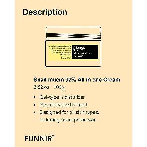 Snail Mucin Moisturizer 92%, Lightweight Moisturing Cream, 100g, Youthful and Radiant Formula, Repair Face Cream for All Skin Types, Skincare Products