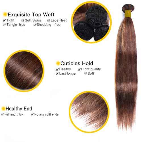 30 Inch P1B30 Brown Straight Human Hair Bundles - Brazilian Virgin Hair, Highlight, Straight Bundles Hair Weave