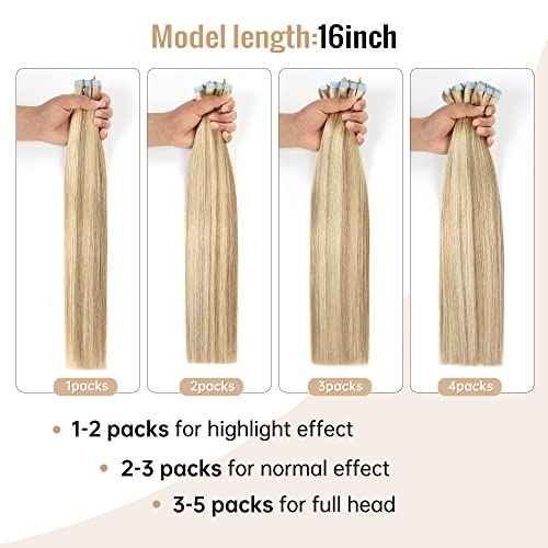 JESSBO Tape in Hair Extensions Human Hair Ash Blonde Highlighted Bleach Blonde 20 inch 20pcs 50g/pack Straight Seamless Skin Weft 100% Real Human Hair