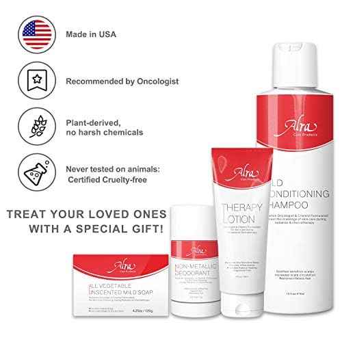 Alra Chemo & Radiation Kit Therapy Skincare Bundle (4-Piece Set) Deep Moisturizing Lotion, Mild Soap, Conditioning Shampoo, Non-Metallic Deodorant | Natural, Soothing Wellness for Cancer Patients