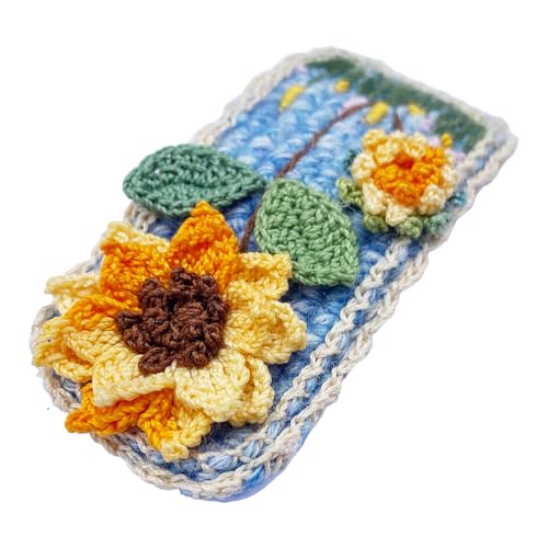 Coolideas handmade micro-hook crocheted hair barrettes yarn Handcrafted fine crocheted hair clips, creative hand made knitted side hair accessories for female (#11 Sunflower)