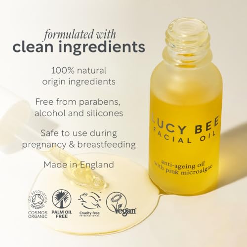 Face Oil, Certified Organic, Antioxidant Rich Facial Oil, Pink Microalgae, Vitamin E & Squalane, Lightweight & Luxurious, Dermatologist Approved, Cruelty Free & Vegan, 0.6fl oz