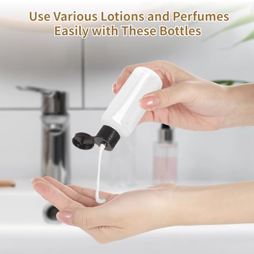 100 Pack 2 oz Plastic Empty Travel Bottles with Flip Cap 60ml Travel Size Containers Portable Leak Proof Clear Plastic Bottles Refillable Dispensing Bottles for Liquid Shampoo Lotion Black
