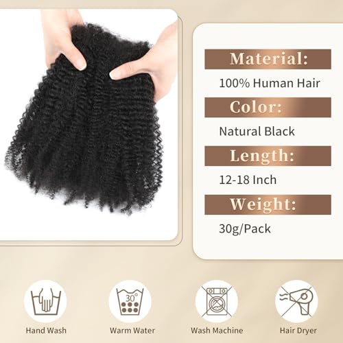 Afro Kinkys Bulk Human Hair for Mini Twist, Braiding, Loc Repair, Kinky Curly Hair, Natural Afro Bulk for Dreadlocks 3 Packs 90 Gram Natural Black Color(1B, 18 Inch£©