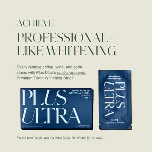 Plus Ultra Mint Flavored Teeth Whitening Strips | Eco-Friendly, Vegan Stain Remover Whitening Strips for Coffee, Wine, Soda | 14 Day Treatment | Formulated for Sensitive Teeth