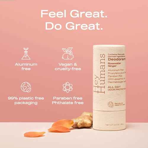 Hey Humans Aluminum Free Deodorant for Women and Men, Contains Naturally Derived Ingredients, Long Lasting Odor Control with Refreshing Essential Oils Pack of 3 Rosewater Ginger