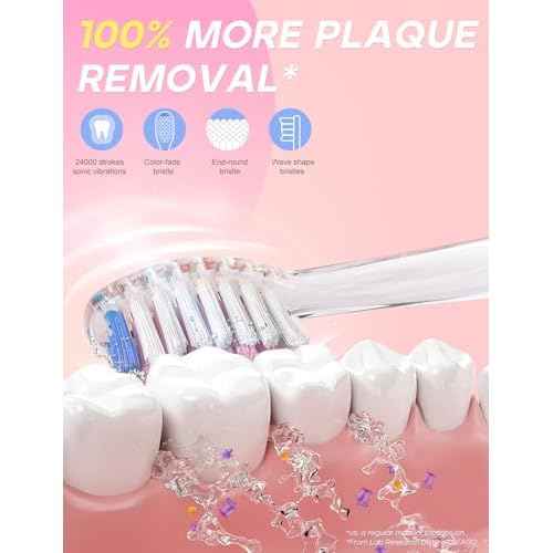 SEAGO Kids Electric Toothbrush with 2 Mins Brushing Timer and 8 Replacement Bursh Heads,Rainbow LED Light Make Brushing Fun, Pink Color Girls Battery Powerd Toothbrush for 4-12 Years Old