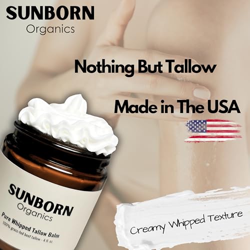 Pure Whipped Tallow Balm (Unscented) | 1 Ingredient | Handmade in USA | 100% Organic Grass-Fed Beef Tallow for Skin | Face Moisturizer for Dry Skin, Fragrance-Free, No Essential Oils