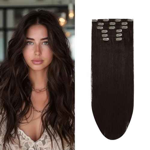 Sunfly Human Hair Clip in Extensions 120g 16 inch Dark Brown Silk Straight Real Hair Clip in Human Hair Extensions 7 Pcs Full Head