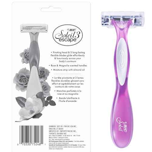 BIC Soleil Escape Scented Women's Disposable Razors, 3 Blades, Comfortable Shave, Rose and Magnolia Scented Handle Shaving Razors for Women, 8 Count