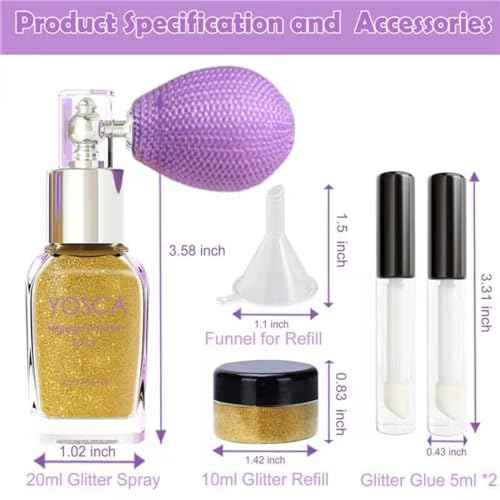 Yosca Body Glitter Spray, 30ML Loose Body Shimmer Powder Iridescent Hair Spray White Glitter Sparkle Highlighter Makeup Festival Rave Accessories for Clothes Hair Face Nail Art