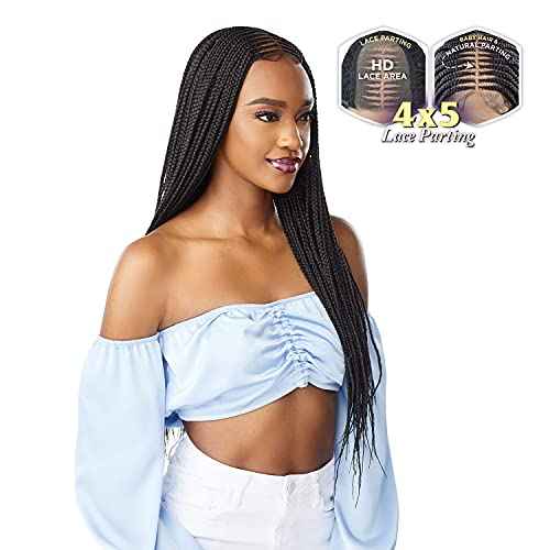Sensationnel Cloud9 4X5 Braided Wig - Center Part Feed In 28 Inch Hand Tied Swiss Lace Braided Wig With Large Parting Area (1 JETBLACK)