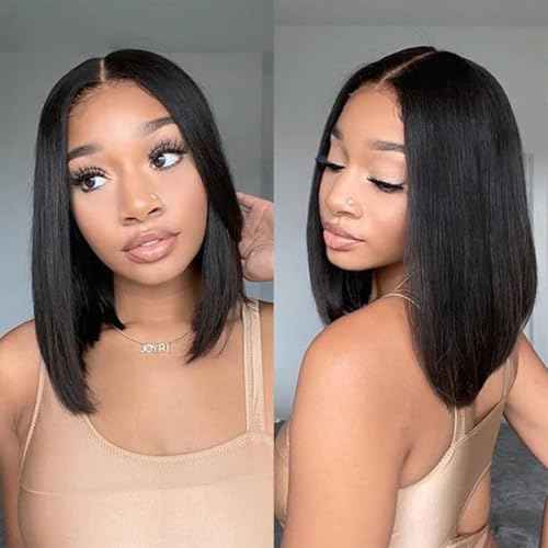 ISEE 9x6 Tpart Bob Straight Glueless Wigs Human Hair Pre Plucked Pre Cut 180% Density Drawstring Wig Human Hair Lace Front Wigs for Black Women Natural Color 16 inch