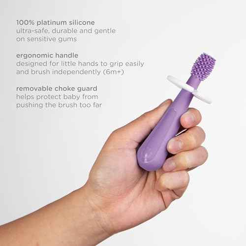 Ubbi Grow with Me Toothbrush Training Set for Babies and Toddlers, Includes One 360¡Æ Food-Grade Platinum Silicone and One Soft Bristled Toothbrush, Smoothie Purple and Zest Green