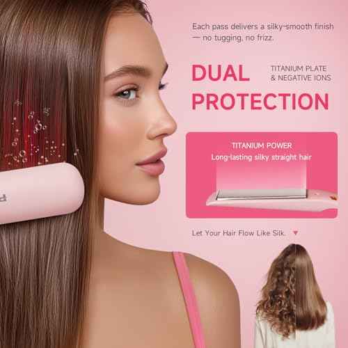 Flat Iron Hair Straightener 1 Inch Titanium - Fast Heating Pink Hair Straightener£¬ Negative Ions Flat Iron 12 Temp (230¡ÆF-450¡ÆF), Auto Shut Off, Temp Memory & Dual Voltage for Smooth Silky Hair