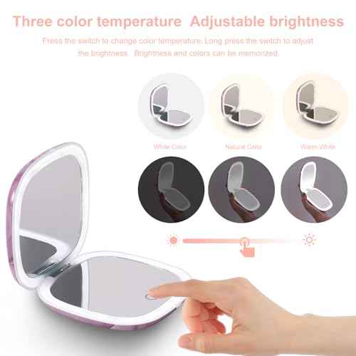 Mocado Compact LED Travel Makeup Mirror - 4 Inches 1X/10X Magnification Travel Mirror with Light Dimmable Double Sides Lighted USB Rechargeable Compact Mirror for Purse,Pocket,Travel(Purple Marble)
